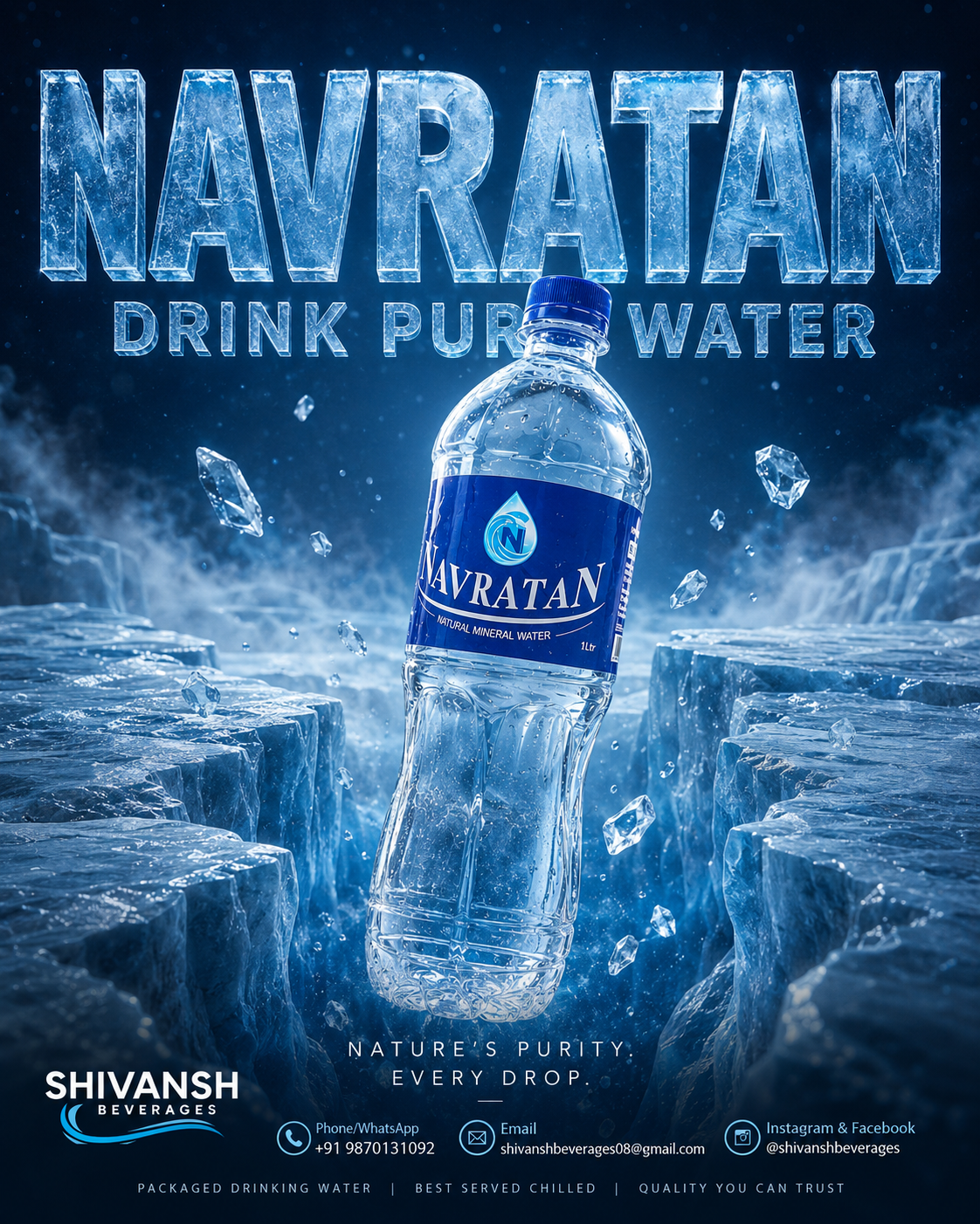 Navratan bottle in a cinematic ice environment